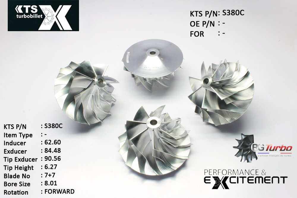Turbo ROUE FORGÉE MFS PERFORMANCE - 7+7 PALES - INDUCER : 62,6 - EXDUCER : 84,48 - TYPE : S300ANGLE : 45° - ROTATION : Forward - SUPER BACK : 6,95 - BORE SIZE : 8,01
